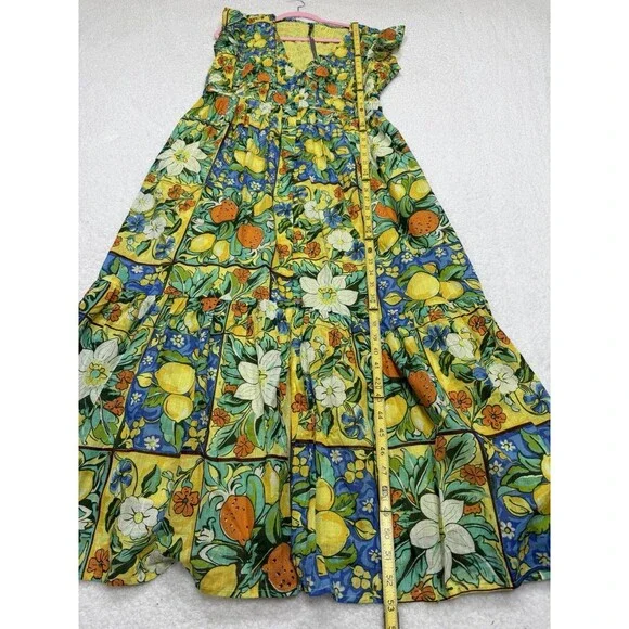 Anthropologie Midi Dress Women Peregrine Yellow Floral Preppy Vacay Boho XL NWT - Picture 4 of 10